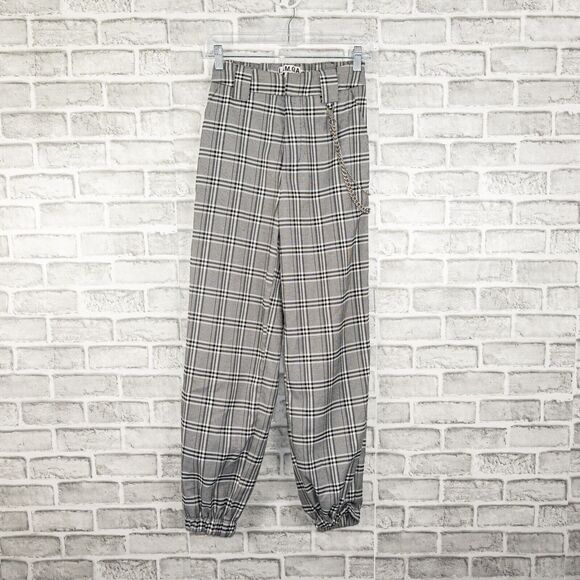 I AM GIA the Cobain Plaid Relaxed fit Chain Pants in Gray Women's Size XS - Picture 7 of 11